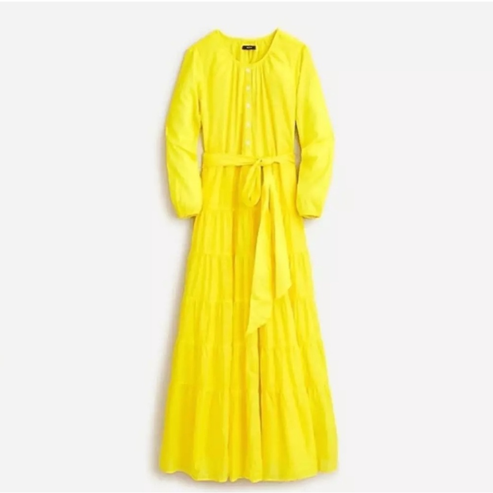 J. Crew Yellow Pleated Gown with Bishop Sleeves